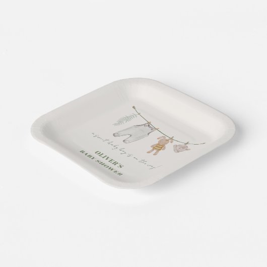 かわいいセージ緑のボホ男の子の服ベビーシャワー ペーパープレート (傾斜あり)