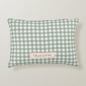 かわいいセージ緑の格子柄パーソナライズされた アクセントクッション (正面)
