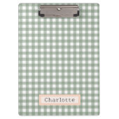 かわいいセージ緑の格子柄パーソナライズされた クリップボード (正面)