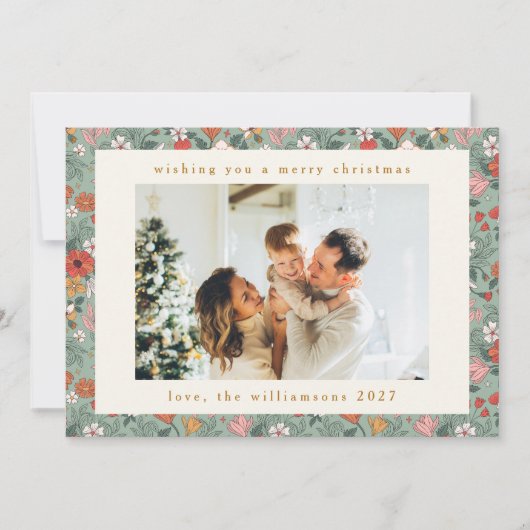 かわいいセージ緑の植物カスタムの2写真クリスマス シーズンカード (正面)