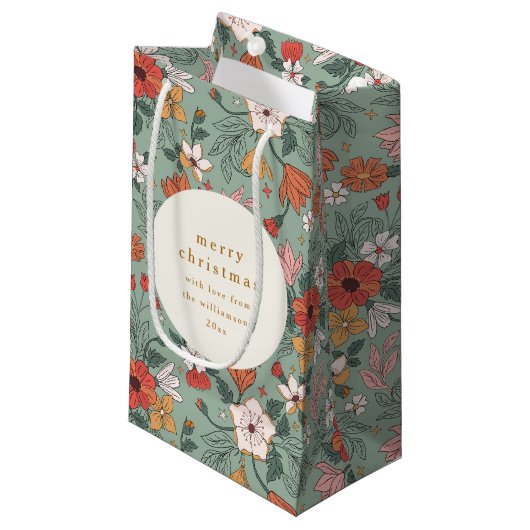 かわいいセージ緑の植物性カスタムのクリスマス スモールペーパーバッグ (正面アングル)