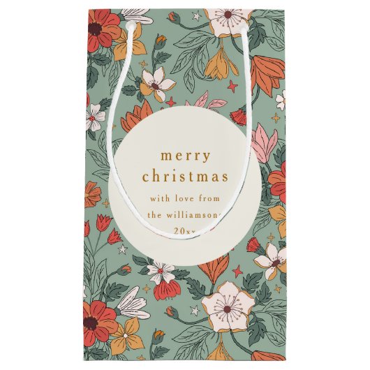 かわいいセージ緑の植物性カスタムのクリスマス スモールペーパーバッグ (正面)