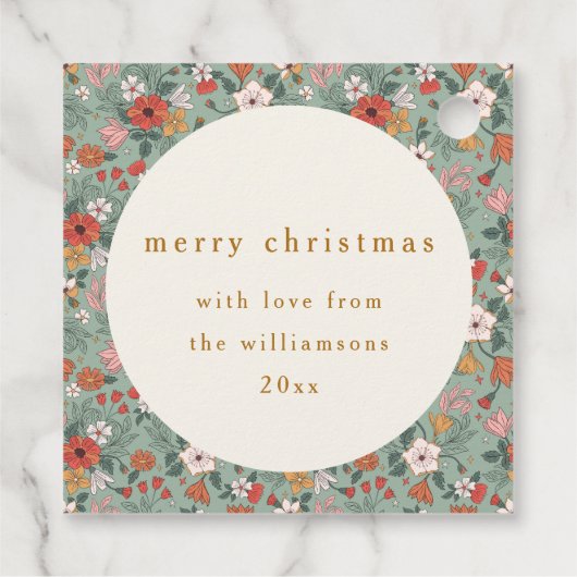 かわいいセージ緑の植物性カスタムのクリスマス フェイバータグ (裏面)