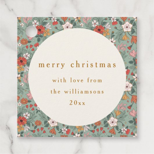 かわいいセージ緑の植物性カスタムのクリスマス フェイバータグ (正面)