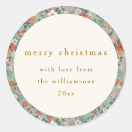かわいいセージ緑の植物性カスタムのクリスマス ラウンドシール