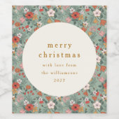 かわいいセージ緑の植物性カスタムのクリスマス ワインラベル (シングルラベル)