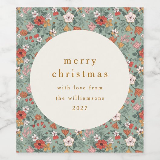 かわいいセージ緑の植物性カスタムのクリスマス ワインラベル (シングルラベル)