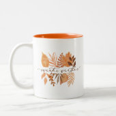 かわいいセーター天気予報スクリプト秋紅葉 ツートーンマグカップ (左)