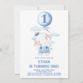 かわいいセーラーエレファントボーイ1歳パーティー 招待状 (正面)