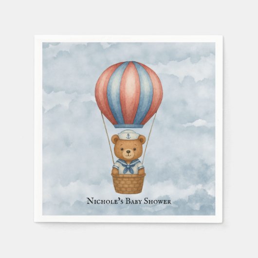 かわいいセーラーベアーホットエアバルーン男の子ベビーシャワー スタンダードカクテルナプキン (正面)