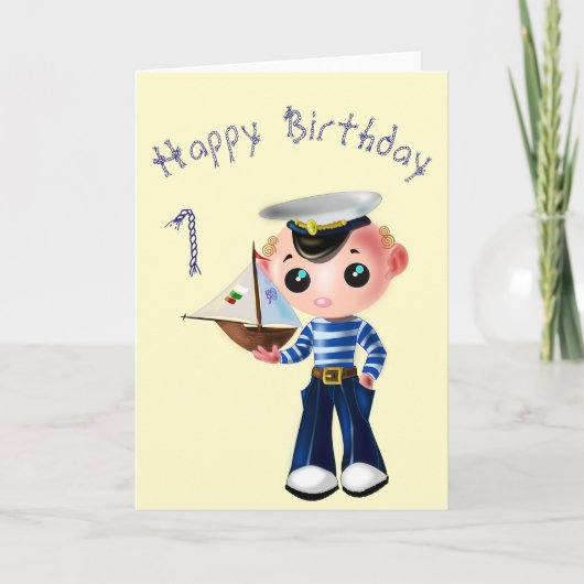 かわいいセーラーボーイ誕生日カードカスタム文字 カード (正面)