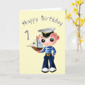 かわいいセーラーボーイ誕生日カードカスタム文字 カード (黄色い花)