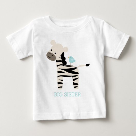 かわいいゼブラと鳥のカスタムメッセージ ベビーTシャツ (正面)