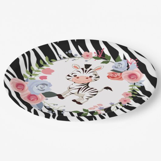 かわいいゼブラアニマルプリントベビーシャワー ペーパープレート (アングル)