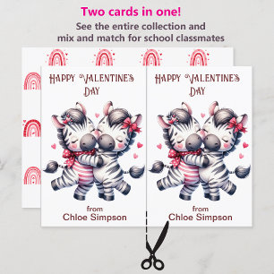 かわいいゼブラカップルkid's Valentine Classroomカード ポストカード