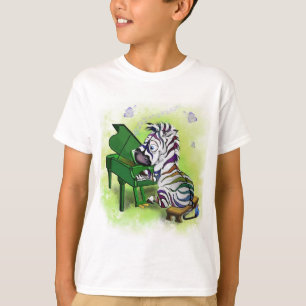 かわいいゼブラカラフルピアノ奏者-漫画 Tシャツ