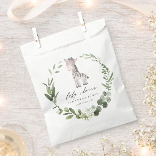 かわいいゼブラグリーンリーフリースベビーシャワー紙 フェイバーバッグ (クリップ留めされた状態)