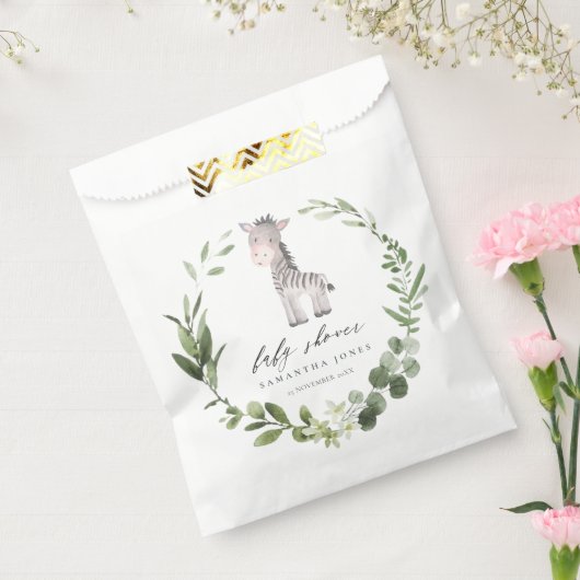 かわいいゼブラグリーンリーフリースベビーシャワー紙 フェイバーバッグ (封をした状態)