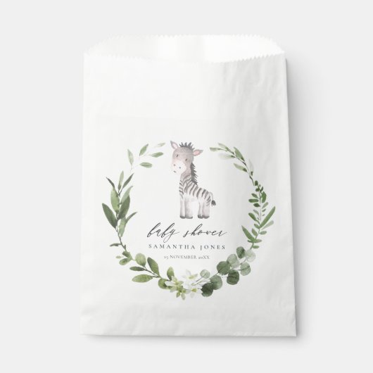 かわいいゼブラグリーンリーフリースベビーシャワー紙 フェイバーバッグ (正面)