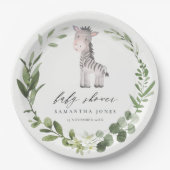 かわいいゼブラグリーンリーフリースベビーシャワー ペーパープレート (正面)