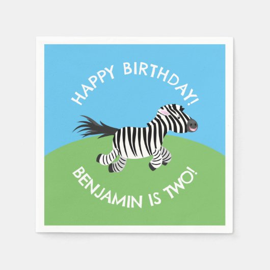 かわいいゼブラパーソナライズされたマンガの誕生日 スタンダードカクテルナプキン (正面)