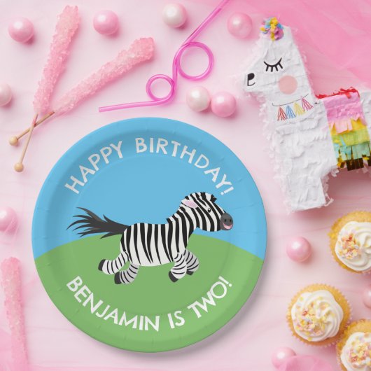 かわいいゼブラパーソナライズされたマンガの誕生日 ペーパープレート (パーティー)