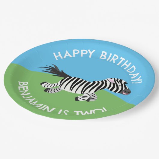 かわいいゼブラパーソナライズされたマンガの誕生日 ペーパープレート (アングル)