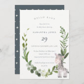 かわいいゼブラリーフリースハローベビーシャワー招待状 サンキューカード (正面/裏面)