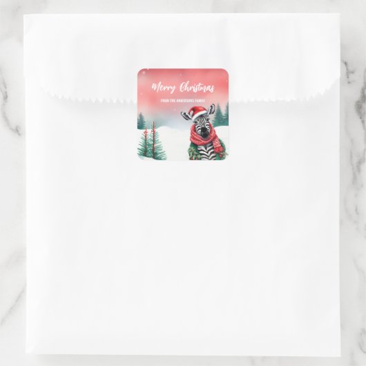 かわいいゼブラ動物ワイルドサンタクリスマスパーティーの子供 スクエアシール (バッグ)