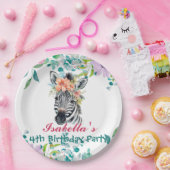 かわいいゼブラ動物園の動物のジャングルフローラ誕生日パーティー ペーパープレート (パーティー)