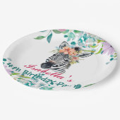 かわいいゼブラ動物園の動物のジャングルフローラ誕生日パーティー ペーパープレート (アングル)