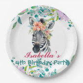 かわいいゼブラ動物園の動物のジャングルフローラ誕生日パーティー ペーパープレート (正面)