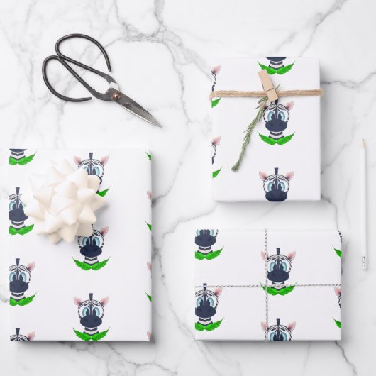 かわいいゼブラ子供の誕生日サファリ動物パターン ラッピングペーパーシート (正面)