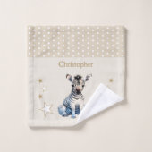 かわいいゼブラ追加ネーム水玉模様スターブラウン ウォッシュタオル (ウォッシュタオル)