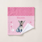 かわいいゼブラ追加ネーム水玉模様星ピンク ウォッシュタオル (ウォッシュタオル)