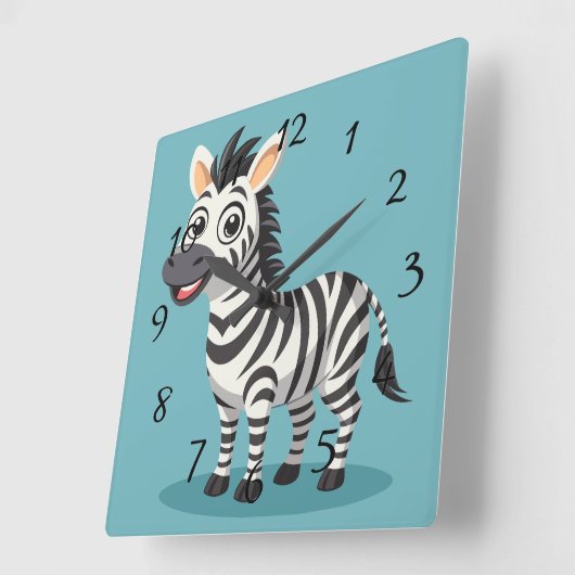 かわいいゼブラ スクエア壁時計 (傾斜)