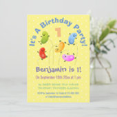 かわいいゼリービーンズパーソナライズされたマンガの誕生日 招待状 (スタンド正面)