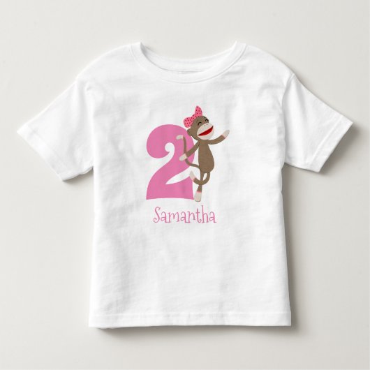 かわいいソックモンキーガールの誕生日年齢 トドラーTシャツ (正面)