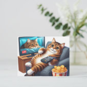 かわいいソファでゴロゴロテレビ猫 ポストカード (スタンド正面)