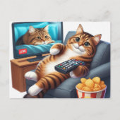 かわいいソファでゴロゴロテレビ猫 ポストカード (正面)