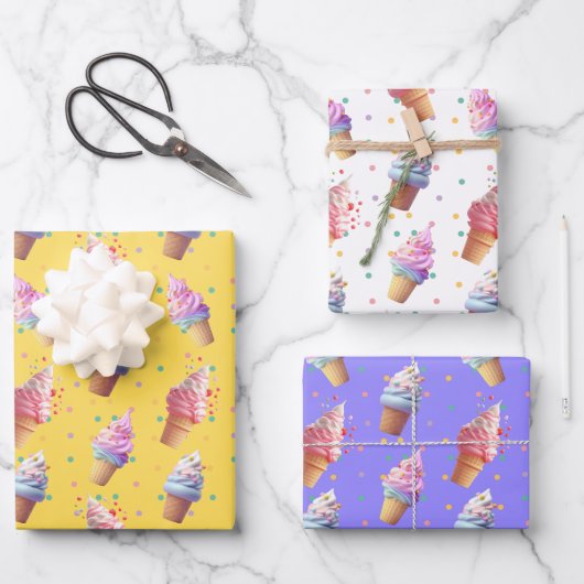 かわいいソフトクリームパーティーデザイン ラッピングペーパーシート (正面)