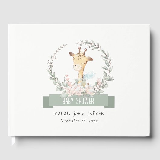 かわいいソフトサファリキリンフローラリースベビーシャワー ゲストブック (正面)