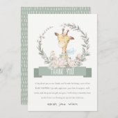 かわいいソフトサファリキリンフローラリースベビーシャワー サンキューカード (正面/裏面)