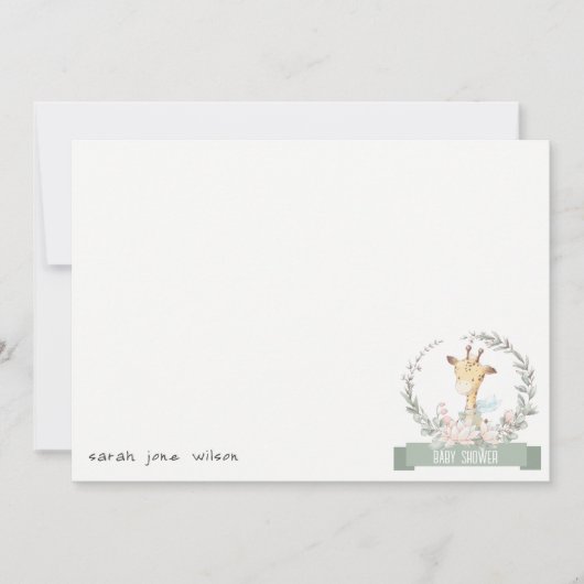 かわいいソフトサファリキリンフローラリースベビーシャワー ノートカード (正面)