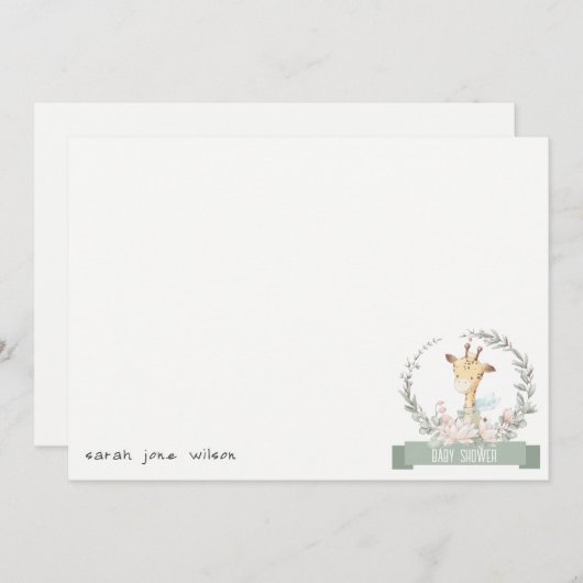 かわいいソフトサファリキリンフローラリースベビーシャワー ノートカード (正面/裏面)