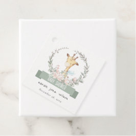 かわいいソフトサファリキリンフローラリースベビーシャワー フェイバータグ