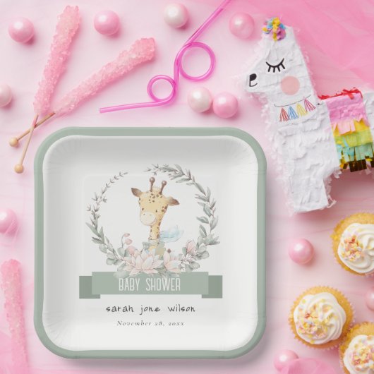 かわいいソフトサファリキリンフローラリースベビーシャワー ペーパープレート (パーティー)