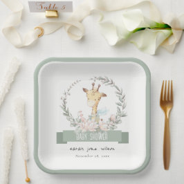 かわいいソフトサファリキリンフローラリースベビーシャワー ペーパープレート