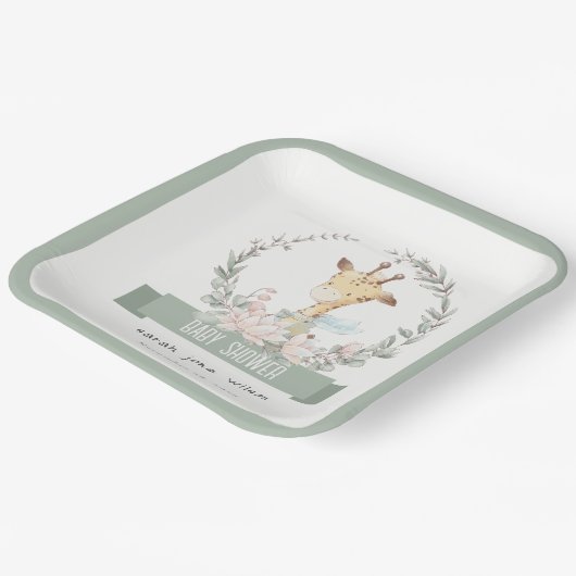 かわいいソフトサファリキリンフローラリースベビーシャワー ペーパープレート (傾斜あり)