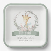 かわいいソフトサファリキリンフローラリースベビーシャワー ペーパープレート (正面)